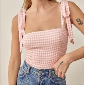 REFORMATION Pink Gingham Women's Top with Bow Straps